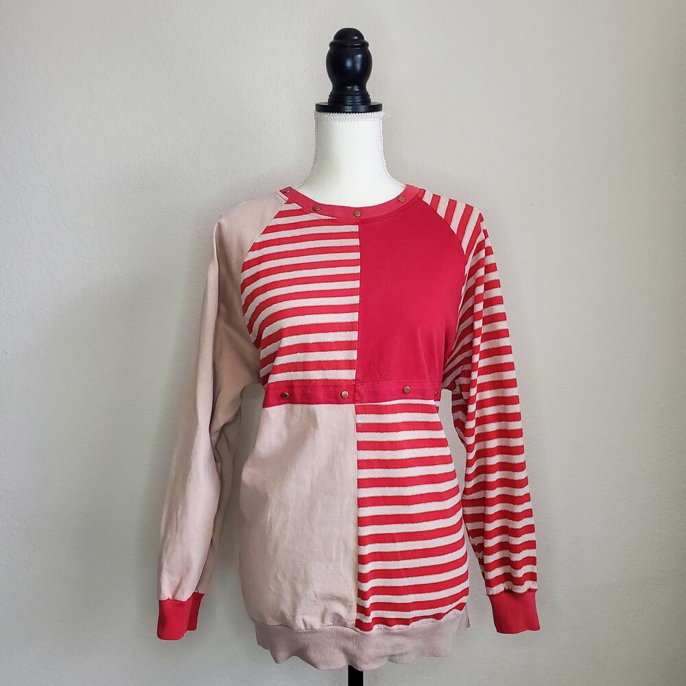 Neiman Marcus Crewneck Striped Red Sweatshirt Medium
